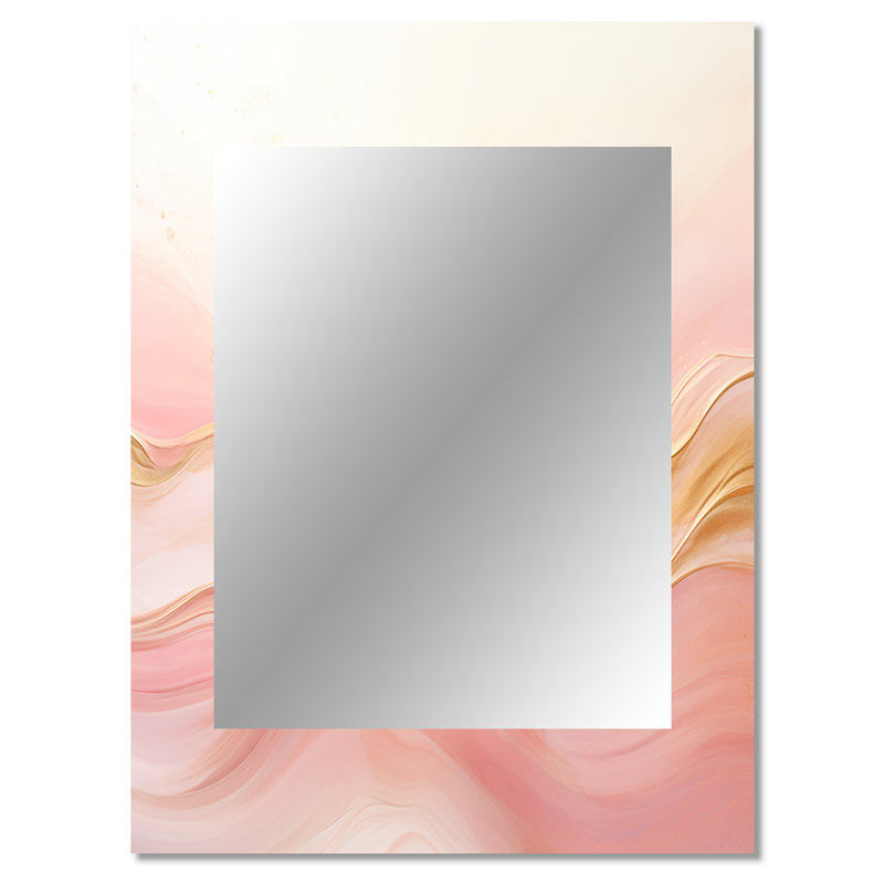 Gold And Pink Soft Wave Fusion II - Abstract Shapes Mirror, Modern Decorative Wall Mirror, Printed Metal Art, 40" x 30"