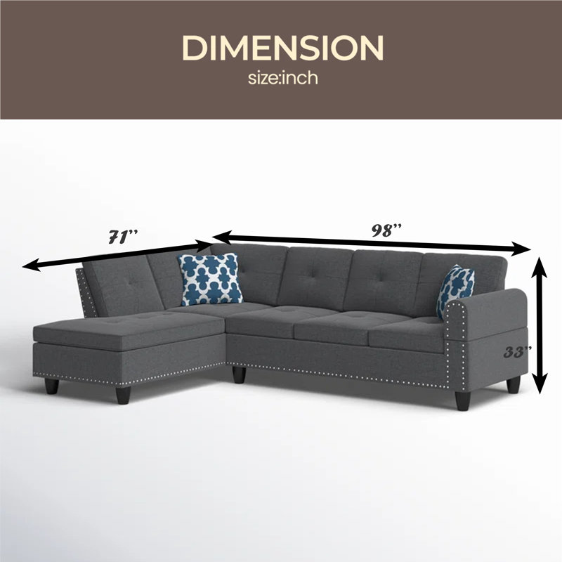 Trimmed L - Shaped Sofa 2Pc, Dark Gray
