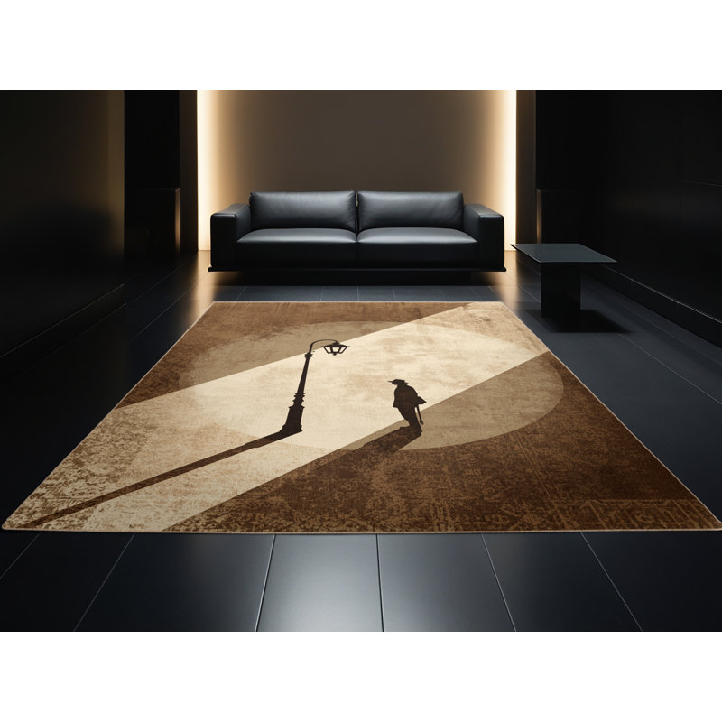 Soft Plush Tenafly Black White Film Scene Vintage Vintage Look Area Rug in Brown – Beige Binding, 2x5