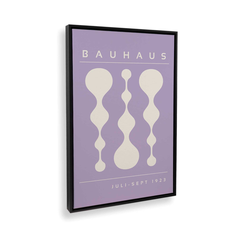 Affiche rétro Bauhaus II , H 18 po x l 12 po, Toile à cadre flottant mauve, Noir satiné