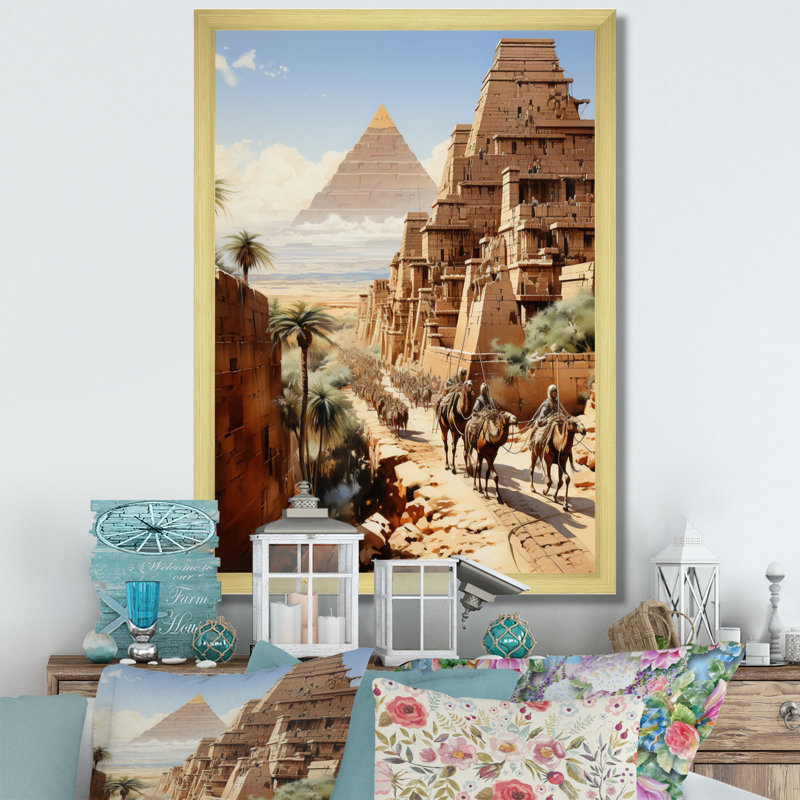 Langenfeld égyptien Pharaons voyage encadré sur toile, H 32 po x l 16 po x P 1 po, Encadrement doré