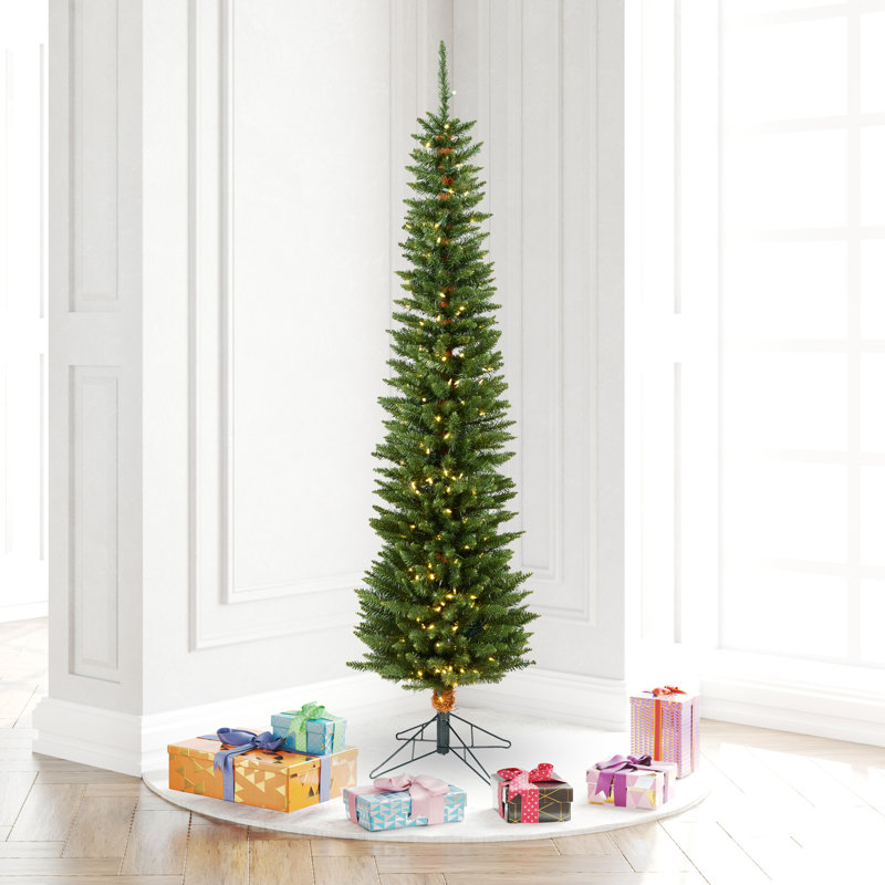 Durham Pole Pine 6.5' Green Artificial Christmas Tree with 180 LED Warm White Lights with Stand, 66"H