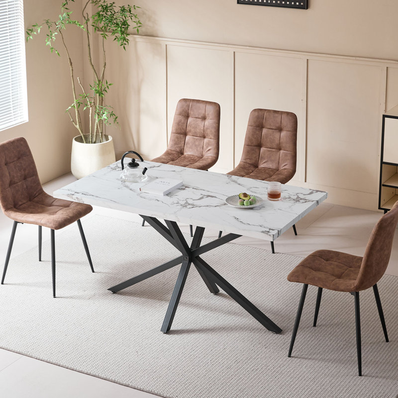 Modern Minimalist Rectangular Dining Table - Dining Table - For 4-6 People , White Marble