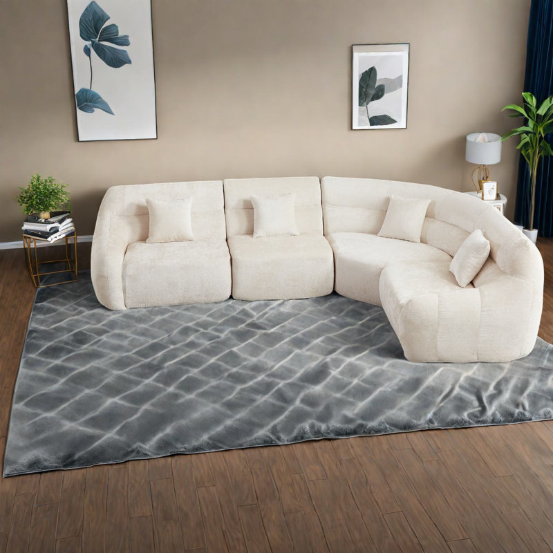 Canapé modulaire en chenille spacieux avec canapé moderne et coussins beige pour salle familiale