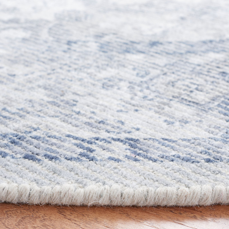 Restoration Vintage Hand Loomed Wool/Viscose Oriental Rug in Blue/Ivory, Rectangle 3' x 5'