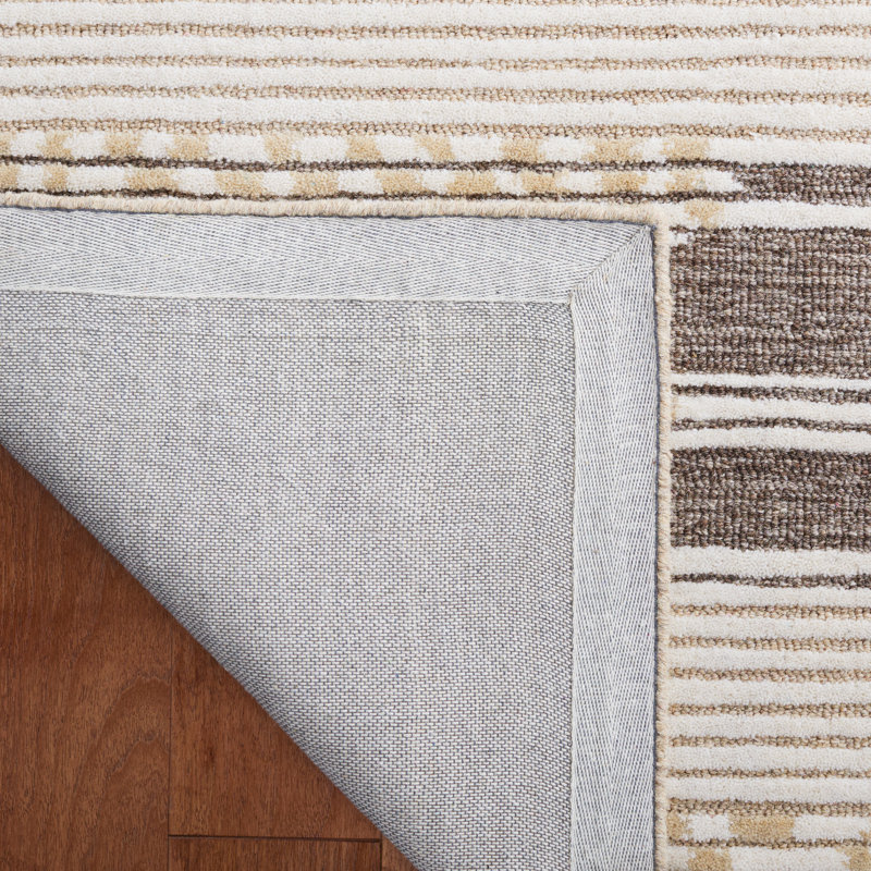 Natural Brown Wool Striped 4' x 6' Handmade Tufted Rug