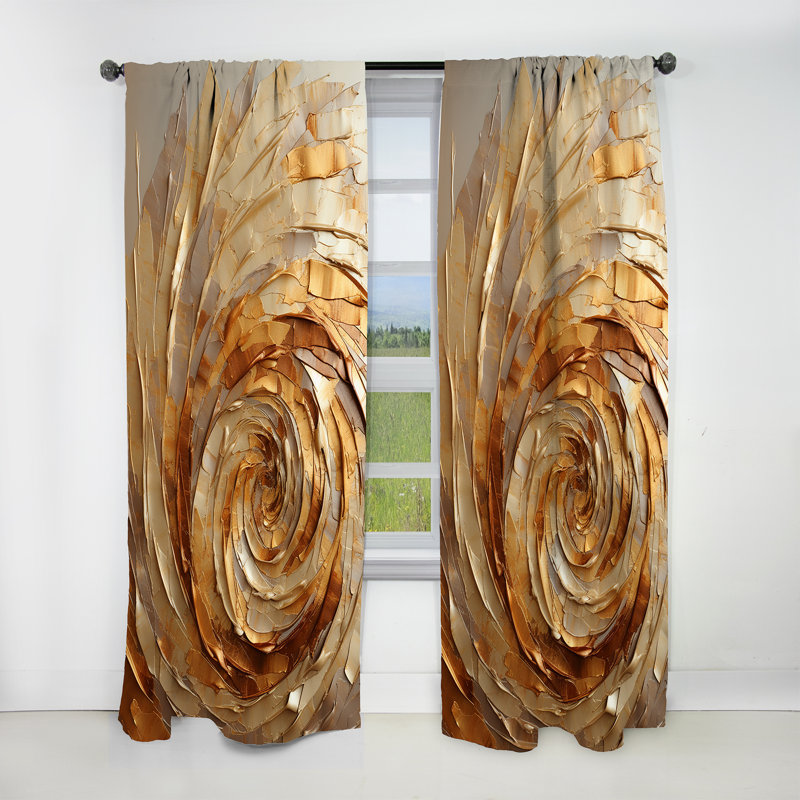 Brown Gilded Mocha Spiral - Abstract Spirals Blackout Abstract Curtain - 1 Panel, 52" W x 95" L