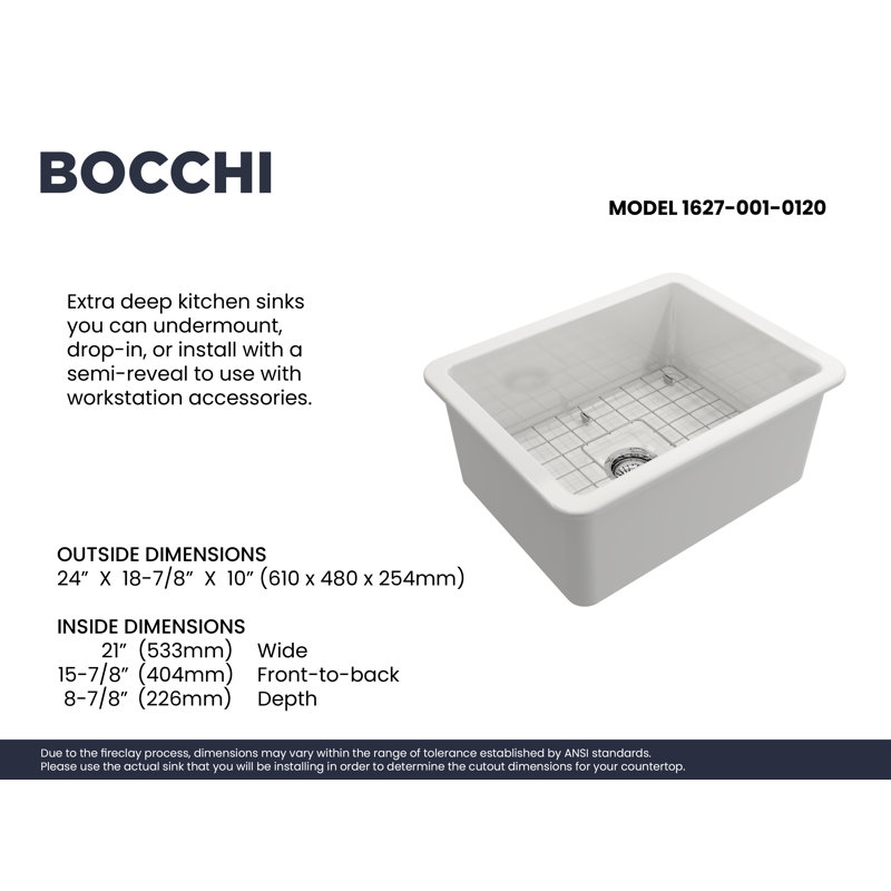 Sotto 24'' L Single Basin Kitchen Sink, White
