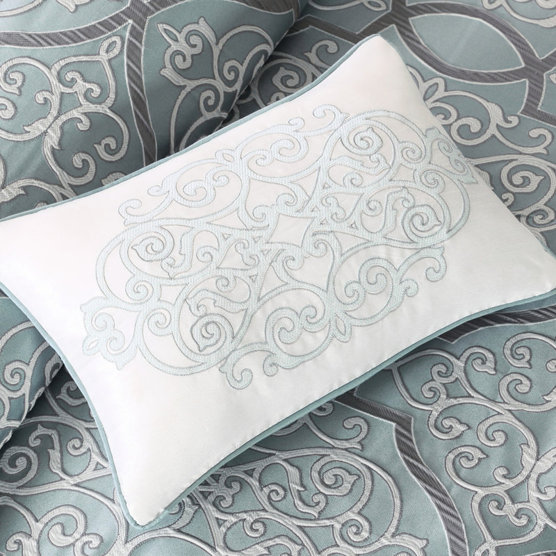 Édredon pour très grand lit - Bleu - 12 pièces avec drap-housse et coussins en coton
