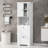 Rectangular Storage Cabinet with Doors, Open Bookcase, Freestanding Organizer Display for Kitchen, Office, Adjustable Shelves, White