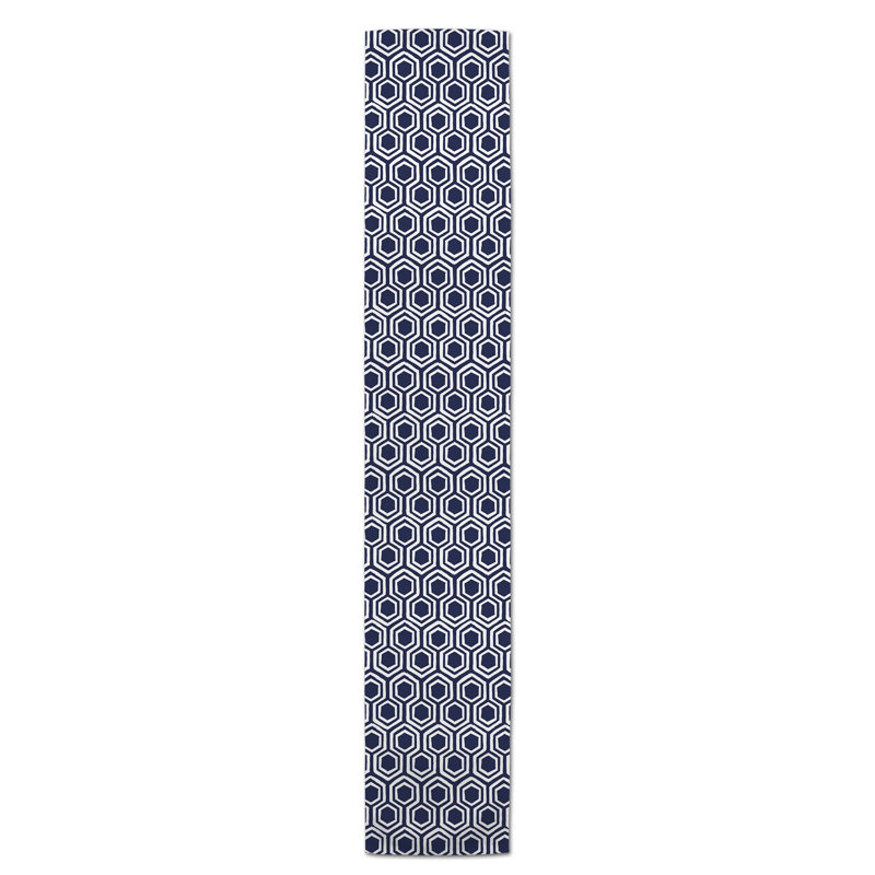 Chemin de table Doster, 72 po x 16 po, Bleu marine, Géomestrique 8