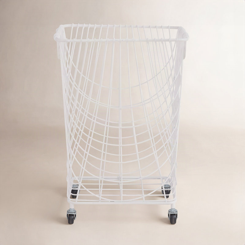 Metal Deep Set Metal Mesh Laundry Basket Storage Cart with Wheels and Handles, White, Medium ( 24" H x 16.85" W x 16.55" D)