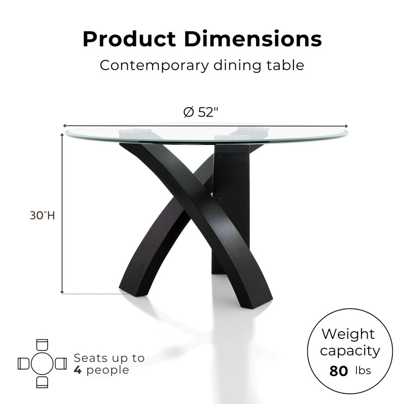Airion 52"W Round Tempered Glass Dining Table