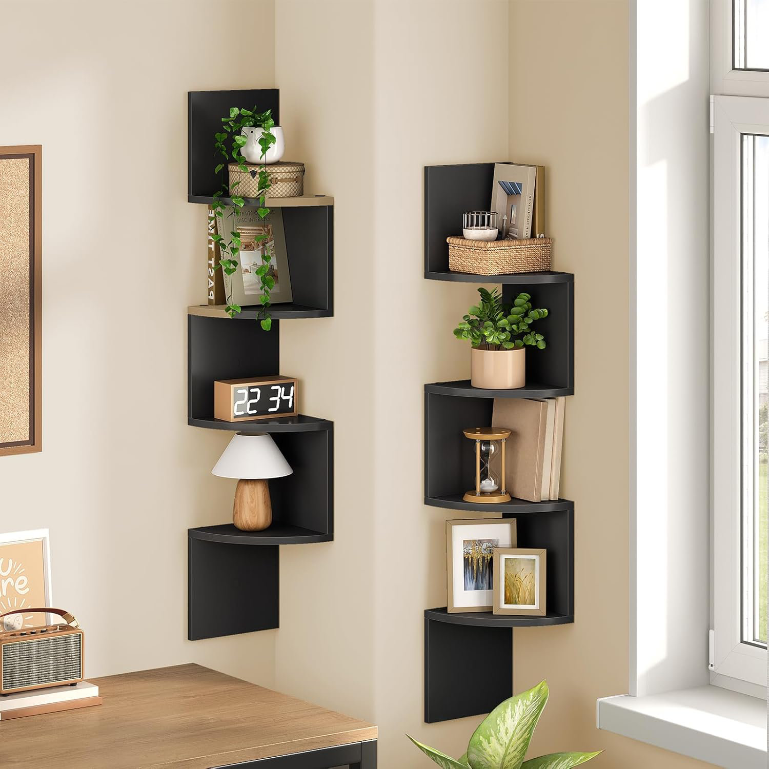 Wrought Studio™ 4 Tier Wall-Mounted Corner Bookshelves | Wayfair