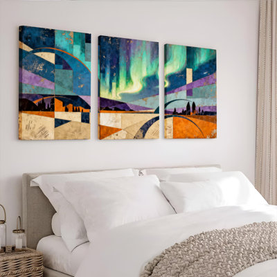 «Northern Lights», art abstrait sur toile tendue sur toile, ensemble de 3