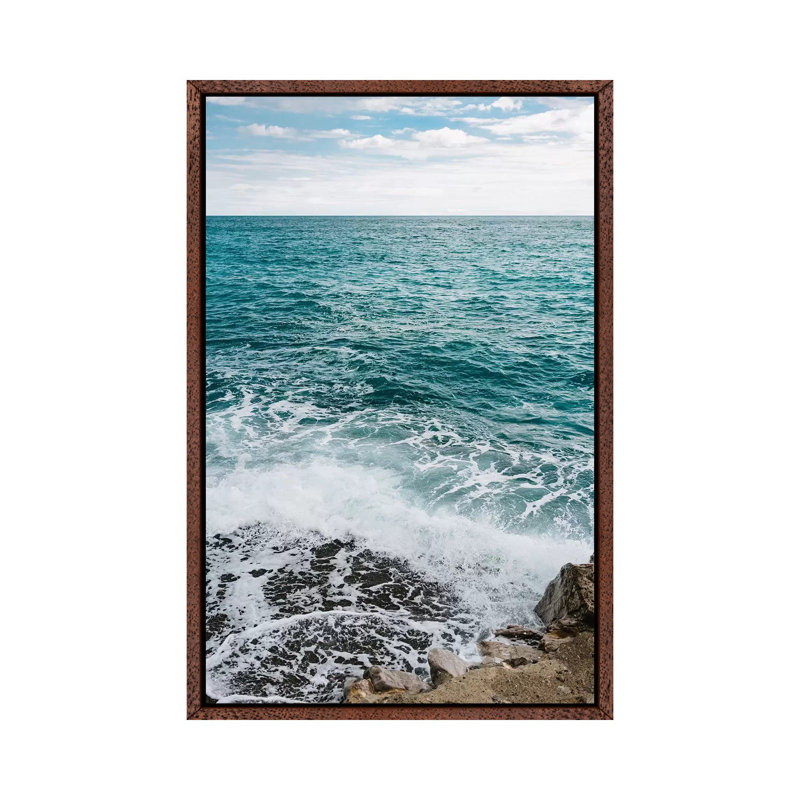 Amalfi Coast Water VI 1 Piece Wall Art on Canvas, 101.6cm H x 66.04cm W x 3.81cm D, Classic Brown Wood Framed