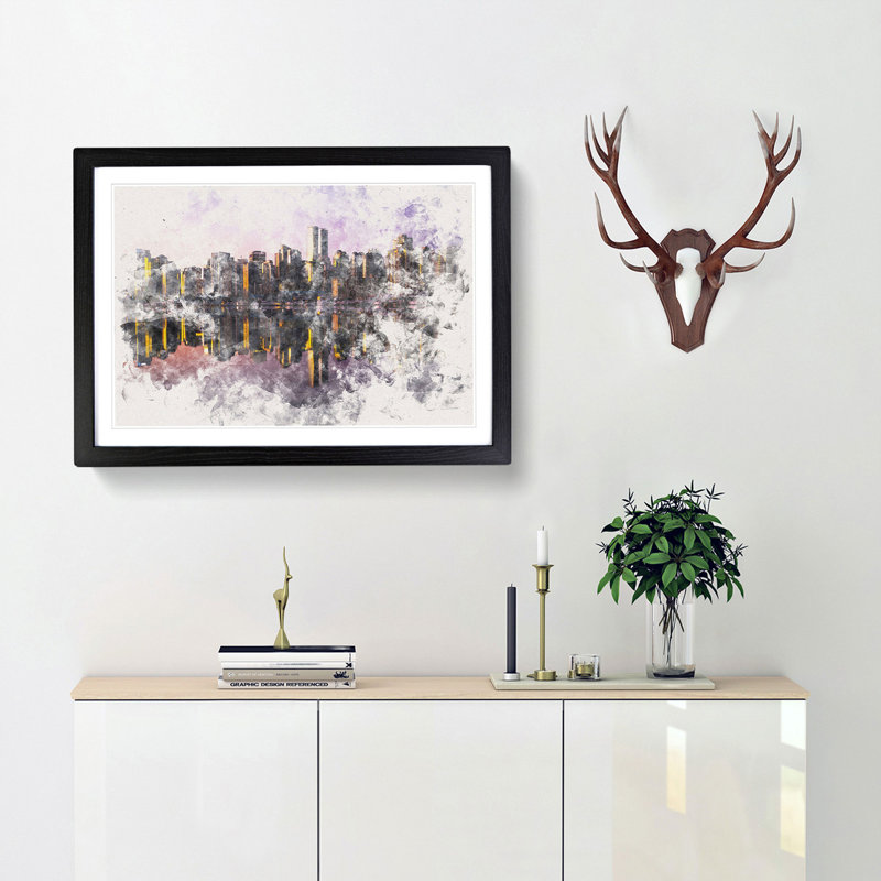 The Vancouver Skyline - Picture Frame Painting Print, Black Framed, 45cm H x 63cm W x 2cm D