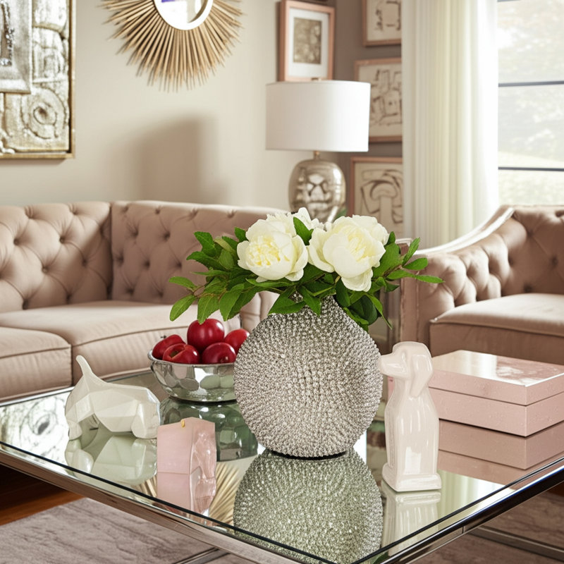 Vase décoratif Dugg, H 10 po x l 9,5 po x P 9,5 po, Argent argent
