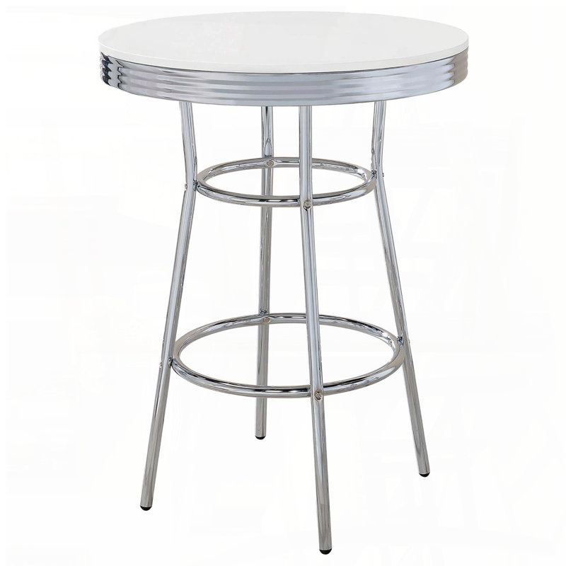 Table de bar ronde blanc brillant et chrome, Blanc