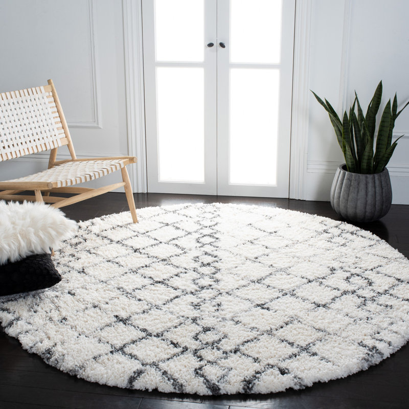 Adame Geometric Ivory/Gray Area Rug, Round 3'