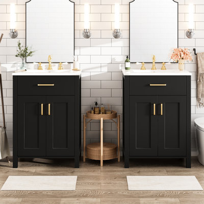 Modern 48-Inch Bathroom Vanity With Double Ceramic Sinks, Soft-Close Door System, U-Shaped Shelf, And Elegant Handles For Upgrade