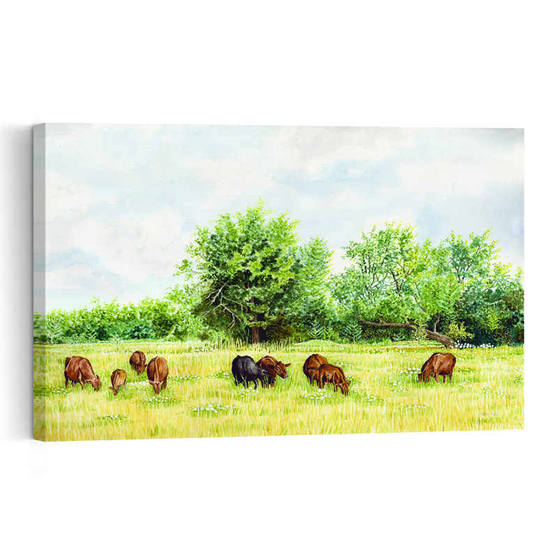 Pâturages tranquilles II - Paysage de chevaux abstrait et contemporain - Affiche murale nature, H 16 po x l 24 po