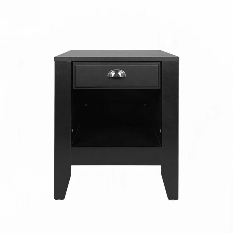 Table d'appoint noire avec tiroirs et tablettes