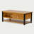 Trapeze Modern Industrial Coffee Table - Teak Brown Finish Table with Iron Legs, Open Shelf & Slatted Storage Door-1452803418