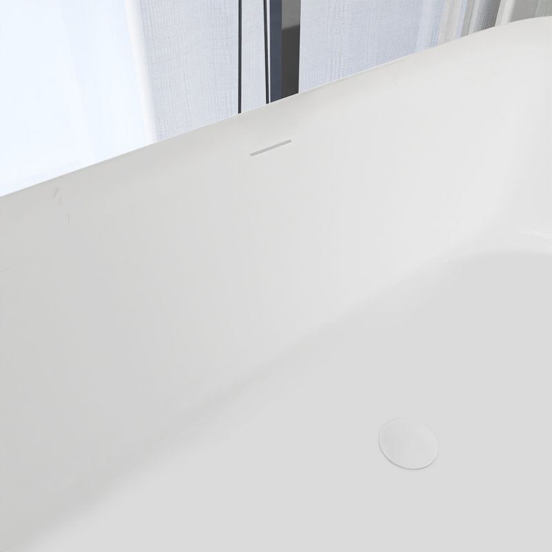 Matte White Freestanding Soaking Bathtub with Overflow and Drain