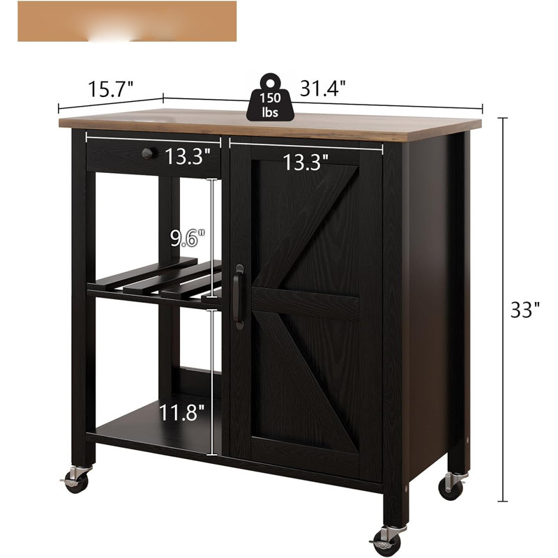 Black Kitchen Island Cart With Storage Space