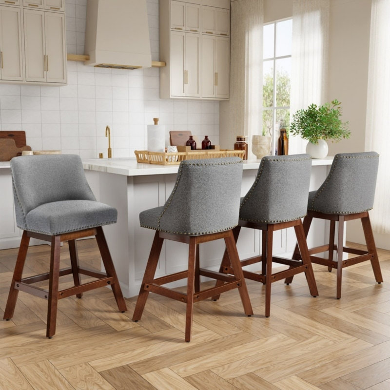 Fabric Swivel Counter Height Bar Stools(Set of 4), Gray