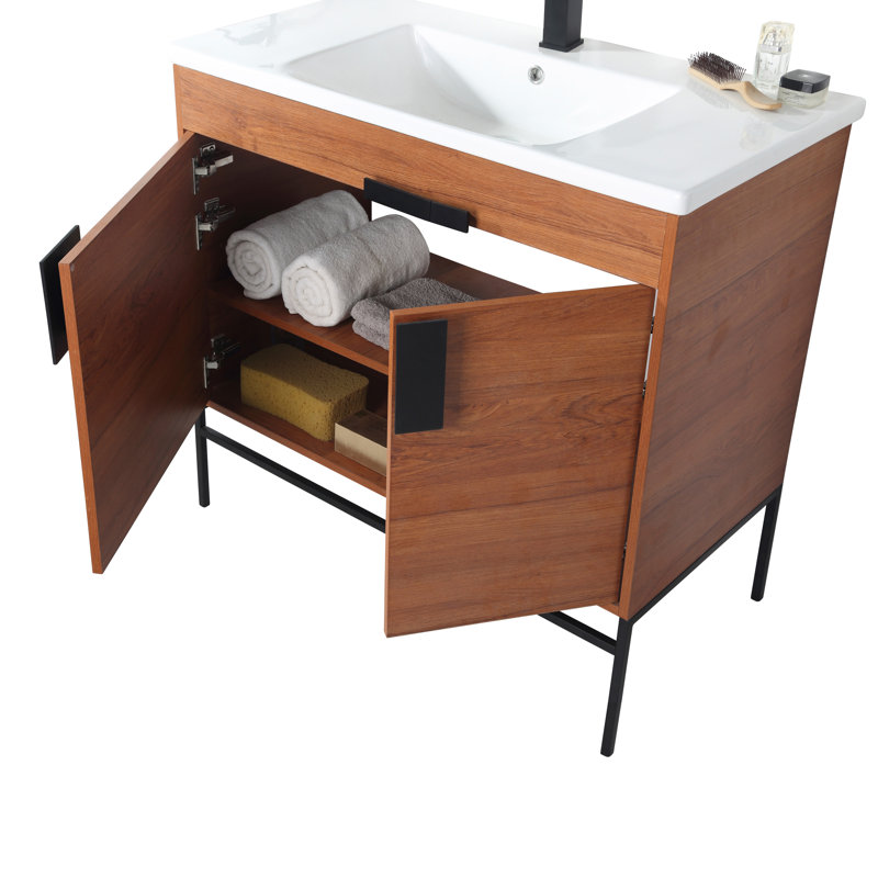 Ensemble de meuble-lavabo simple 36 po Maisie, Noir mat, Noyer épicé