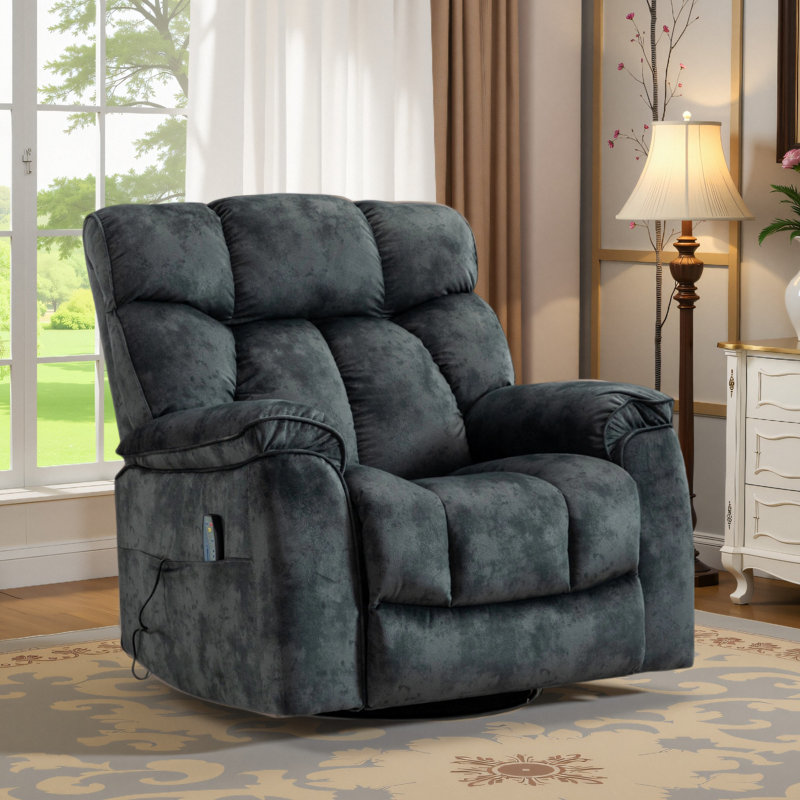 Idrissi 39" Wide Contemporary Microfiber Overstuffed Manual Swivel Recliner With 8-Point Vibrating Massage & Heating (Set Of 2)