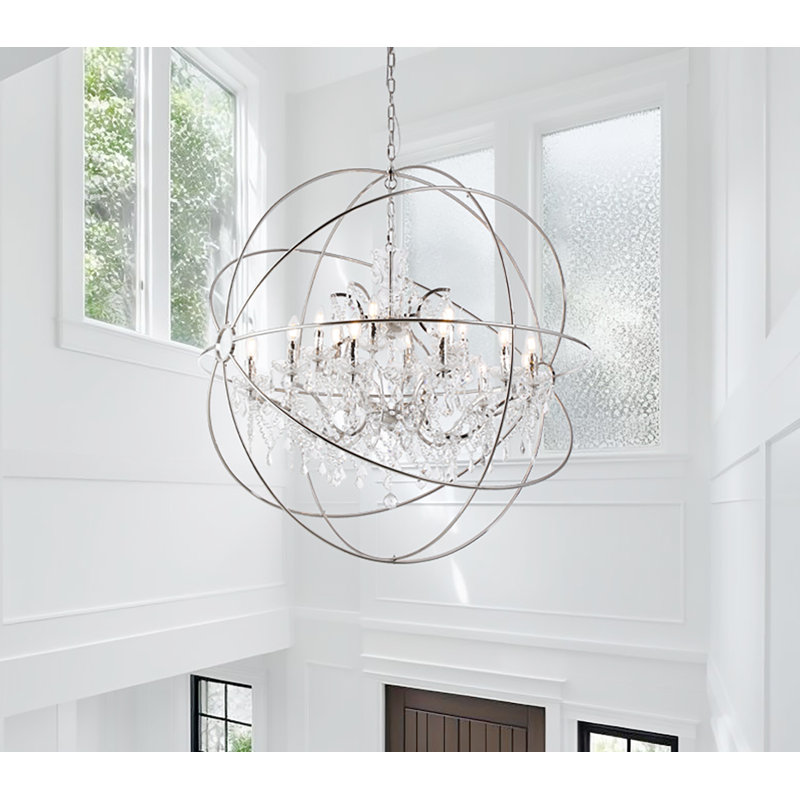 18-Light Orb Globe Chrome Chandelier With Crystal Accents