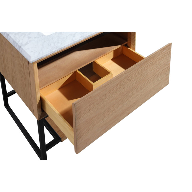 Ensemble de meuble-lavabo simple 30 po Riey, Marbre de Carrare blanc, Chêne blanc californien