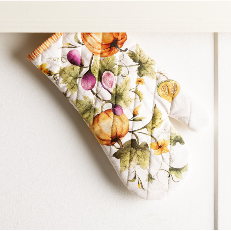 Maison d'Hermine Pumpkin Garden - Gant de cuisine et manique 100 % coton couleur crème nuageuse - 19 x 33 cm et 20 x 20 cm