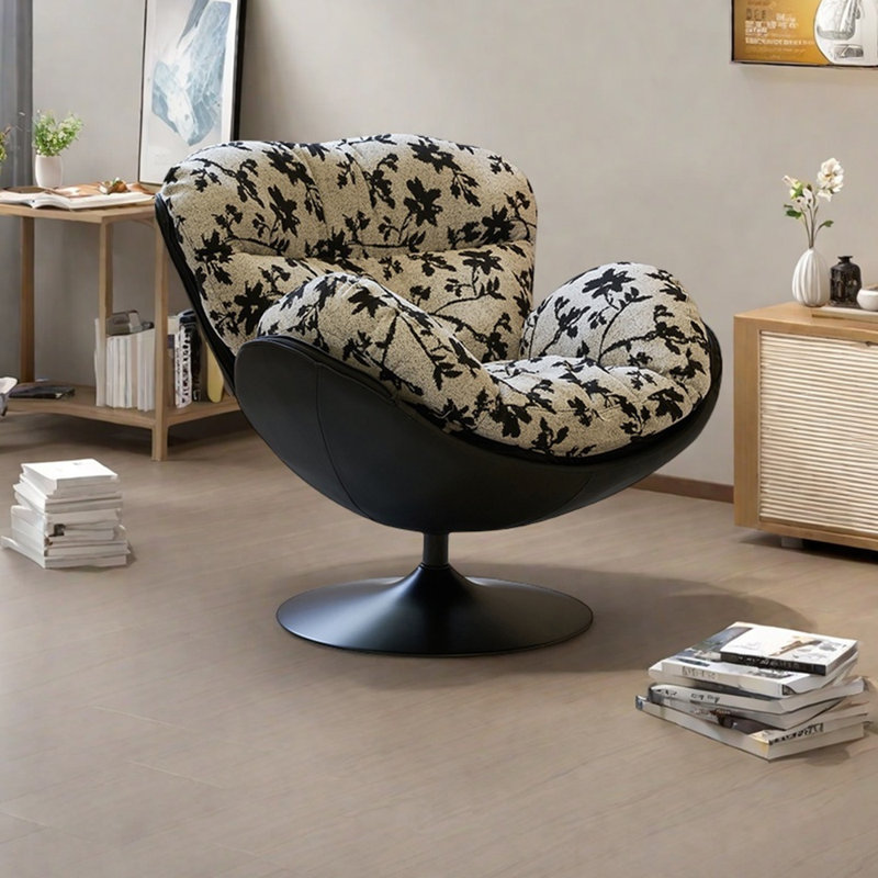 Chaise de loisir luxueuse pivotante et confortable, Mélange de lin noir / gris / similicuir