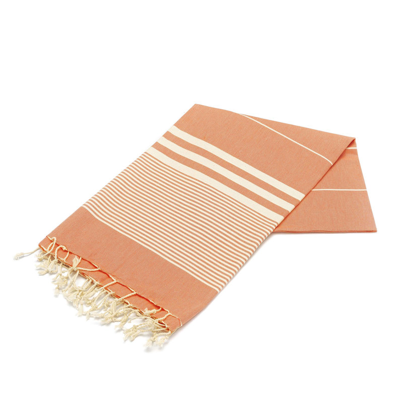 Serviette de plage 100% coton Clery, Orange / écru