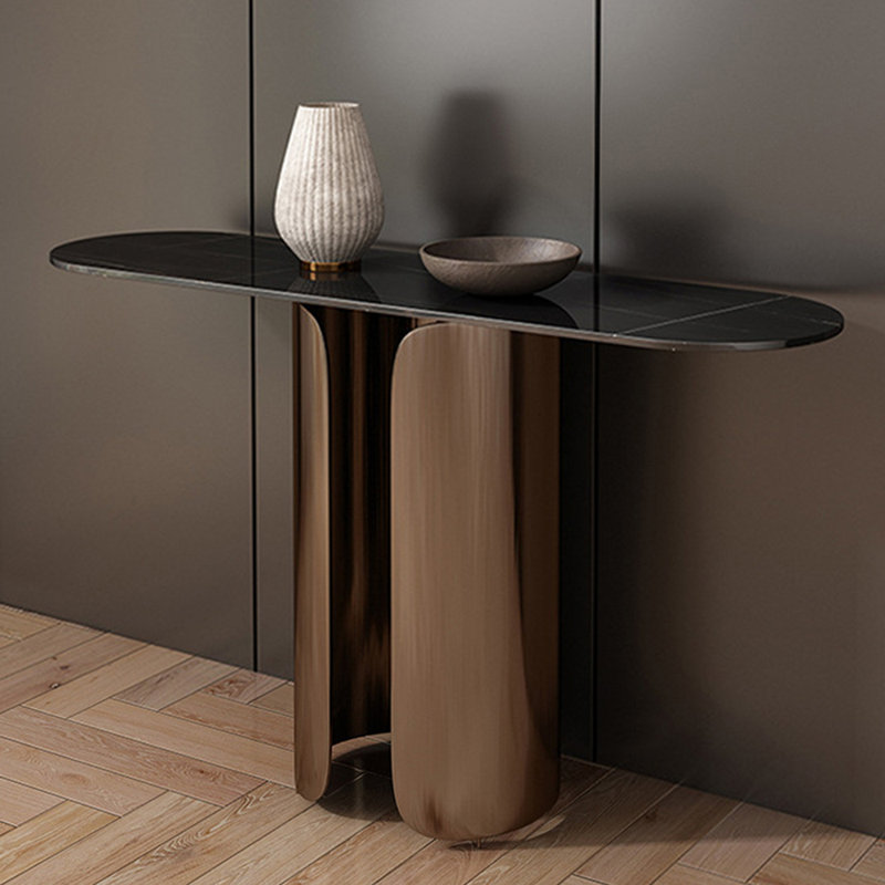 Console luxueuse de style italien, H 33,5 po x l 55,1 po x P 15,7 po, Noir, Bronze