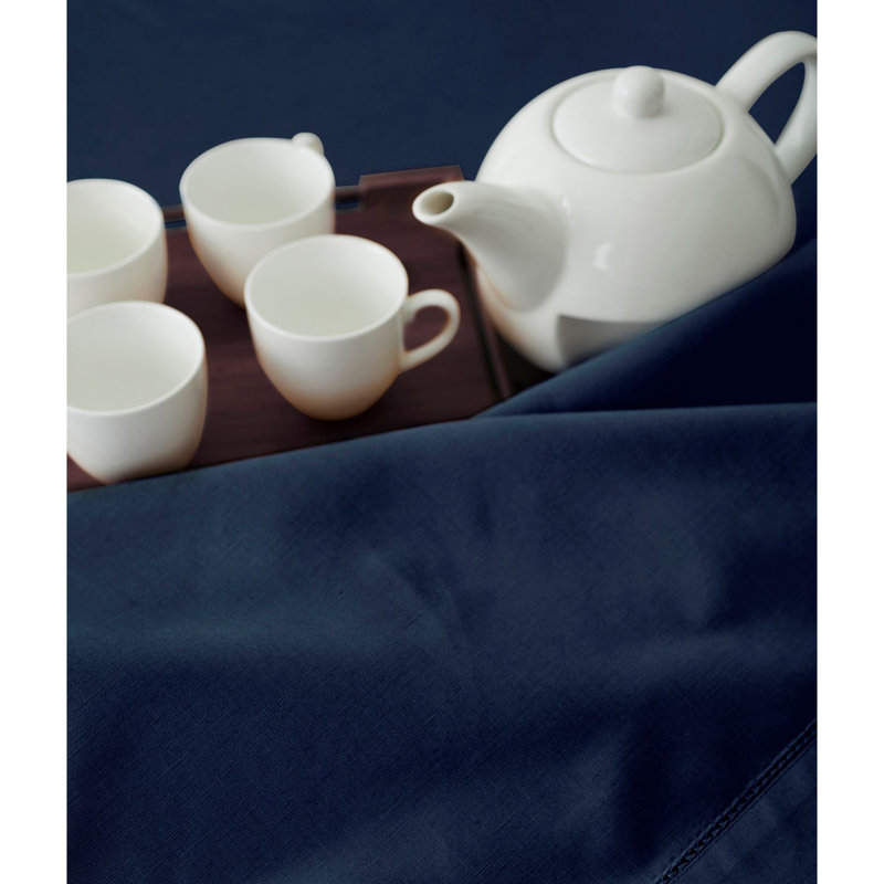 Cotton Linen Hemstitch Tablecloth, Navy, 104" x 60"