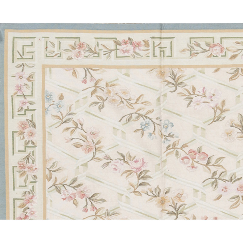 Hand-Knotted High-Quality Gray, Green, and Pink Area Rug