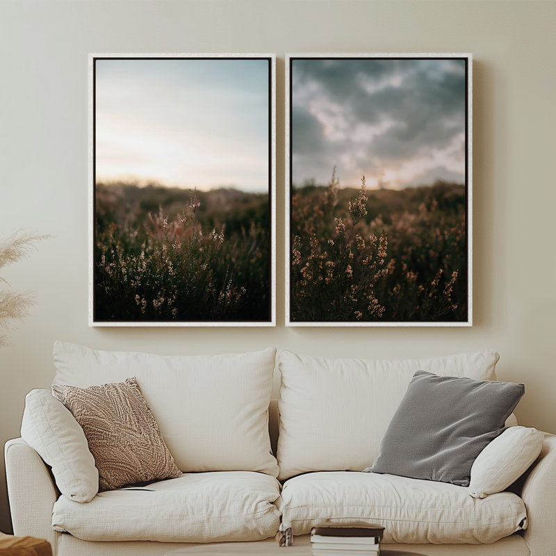Art mural encadré - Fleurs de paysage coucher de soleil, impressions murales pour chambre à coucher - 16 po x 24 po x 2 pièces