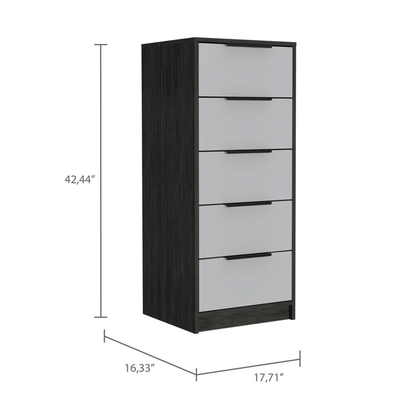 Commode 5 tiroirs, commode verticale, Blanc