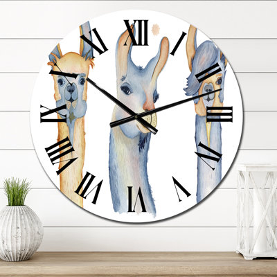Cute Llama Cartoon Portrait II - Traditional Wall Clock