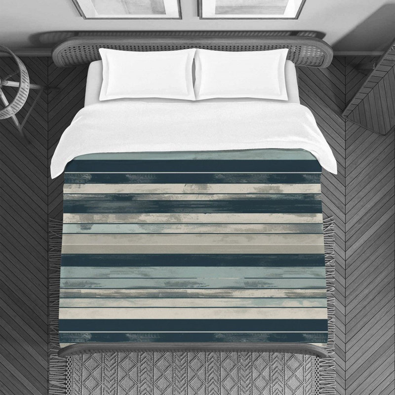 Horizontal Stripes Machine Printed Duvet Cover, Black/Navy, Twin Duvet Cover