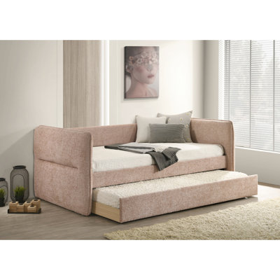 Lit de jour moderne 1pc en mauve avec lit gigogne, garniture cloutée et bouton, bois massif pour les espaces de vie de la chambre à coucher, sans liste de matelas