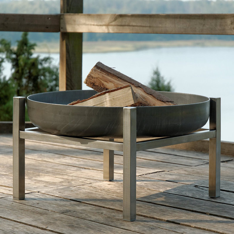 Round Stainless Steel Fire Pit, Silver