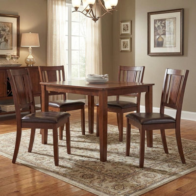 Mahogany Dining Chairs, Faux Leather Upholstered Seats, Traditional Style, Solid Wood, Set Of 4, Comfortable, Durable, Residential Use