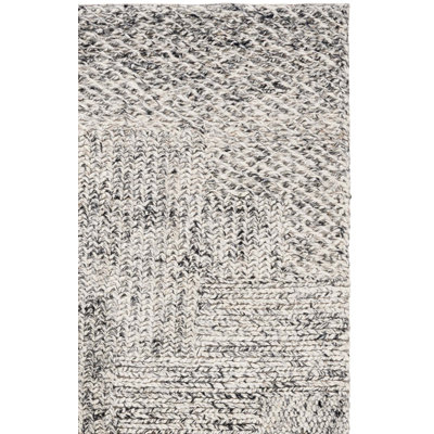 Natural Fiber Hand Woven Hemp/Cotton Solid Color Rug in Black/Ivory