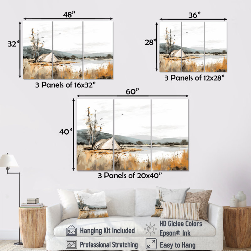 Camping au bord du lac - Ensemble de décorations murales de camping, H 40 po x l 60 po